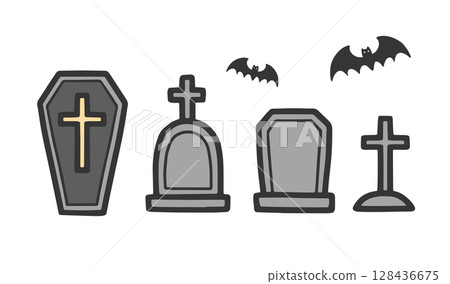 萬聖節墓地和蝙蝠 128436675