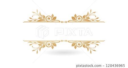 golden floral ornament with place for your texts isolated white backgrounds for baroque of vintage elements design material, invitations and greeting card template, Empty page decoration golden floral ornament with place for your texts isolated white backgrounds for baroque of vintage elements design material, invitations and greeting card template, Empty page decoration 128436965
