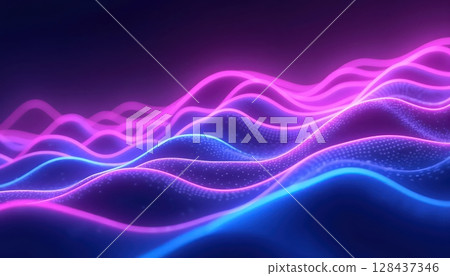 Abstract neon waves in glowing purple and blue Abstract neon waves in glowing purple and blue 128437346