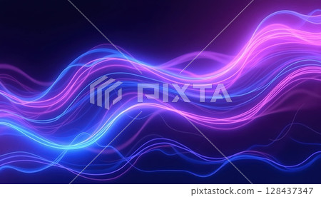 Abstract neon waves in glowing purple and blue 128437347