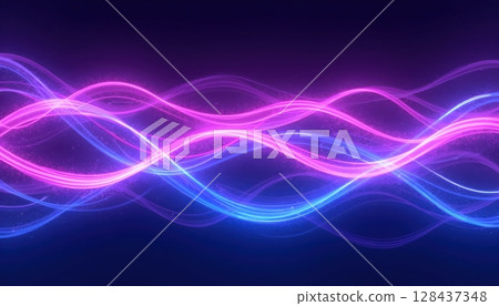 Abstract neon waves in glowing purple and blue Abstract neon waves in glowing purple and blue 128437348