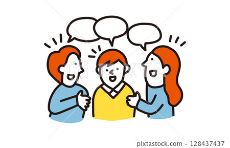 家庭對話:一對夫婦圍繞著孩子談話的插圖 家庭對話:一對夫婦圍繞著孩子談話的插圖 128437437