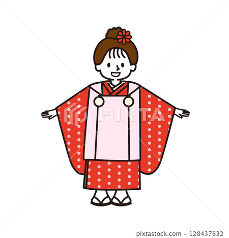 七五山_穿著和服的女孩 128437832