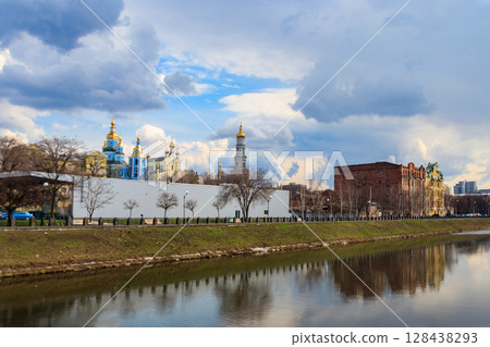 View of Intercession (Pokrovsky) Monastery and the Lopan river in Kharkov, Ukraine 128438293