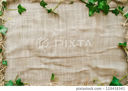 Natural texture background of green ivy and burlap Natural texture background of green ivy and burlap 128438341