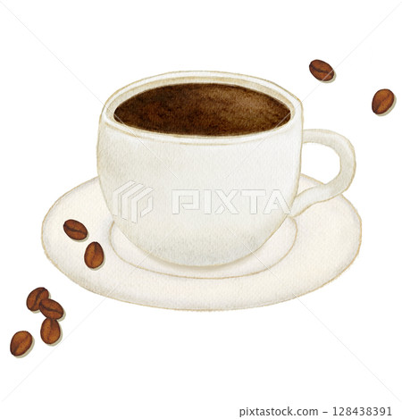 水彩頂視圖咖啡插圖 128438391