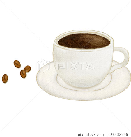 Watercolor top view coffee illustration Watercolor top view coffee illustration 128438396