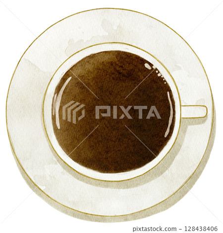 水彩頂視圖咖啡插圖 128438406