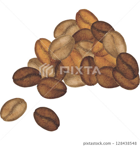 咖啡豆,咖啡,水彩畫,插圖 咖啡豆,咖啡,水彩畫,插圖 128438548