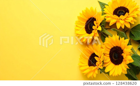sunflower's petals glow on wooden planks, a vibrant sunflower's summer beauty 128438620
