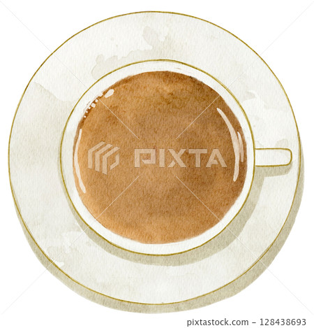 水彩頂視圖咖啡拿鐵插圖 128438693