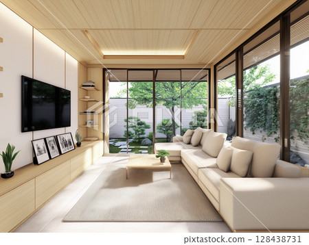 AI 產生的圖像:現代日式新建房屋的客廳 AI 產生的圖像:現代日式新建房屋的客廳 128438731