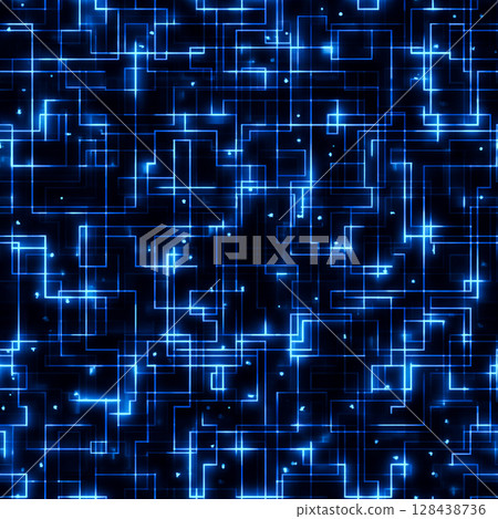 A vibrant and futuristic seamless pattern featuring an abstract geometric design composed of glowing neon blue lines A vibrant and futuristic seamless pattern featuring an abstract geometric design composed of glowing neon blue lines 128438736