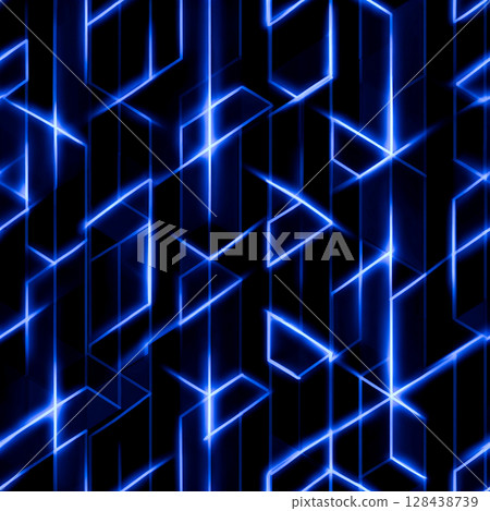 A vibrant and futuristic seamless pattern featuring an abstract geometric design composed of glowing neon blue lines A vibrant and futuristic seamless pattern featuring an abstract geometric design composed of glowing neon blue lines 128438739