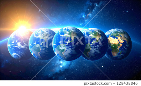 平行世界中排列著多個地球的景觀 平行世界中排列著多個地球的景觀 128438846