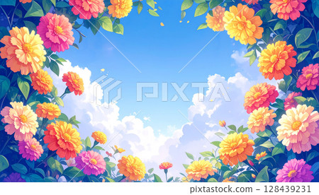 盛開的萬壽菊景觀 128439231