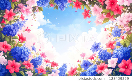 Fantastic texture background with colorful flowers in full bloom 128439239