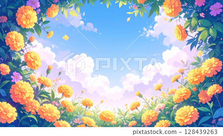 水彩萬壽菊花背景素材 128439263