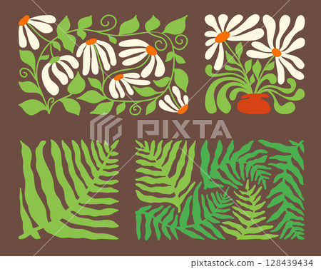 Vintage-inspired wavy floral motif Vintage-inspired wavy floral motif 128439434