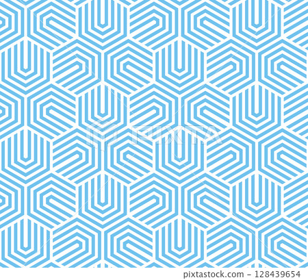 Abstract geometric pattern with stripes, lines. Seamless vector background. White and blue ornament. Simple lattice graphic design 128439654