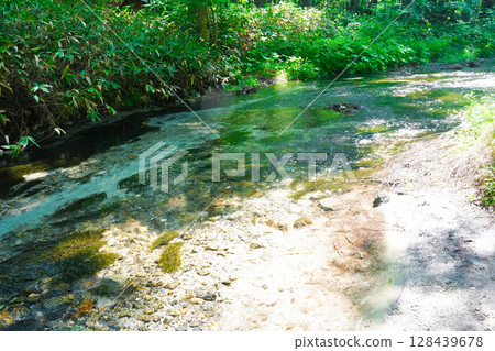 長野上高地:美麗的梓川,綠樹環繞 長野上高地:美麗的梓川,綠樹環繞 128439678