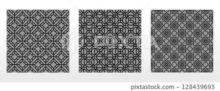 Geometric set of seamless black and gray patterns. Simple vector graphics 128439693