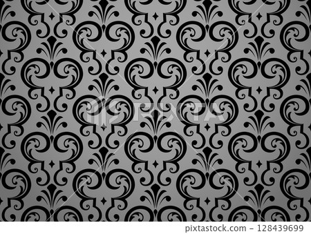 Floral pattern. Seamless vector background. Vintage wallpaper in the Baroque style. Gray and black ornament for fabric, wallpaper, packaging. Ornate Damask flower illustration 128439699