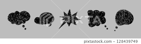 Crayon speech bubbles with grunge texture. Isolated cartoon frames for comics or handwritten dialogues. Childish Vector illustration on gray background Crayon speech bubbles with grunge texture. Isolated cartoon frames for comics or handwritten dialogues. Childish Vector illustration on gray background 128439749