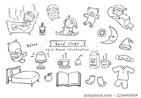Relaxing illustration icon set before bed 128440484