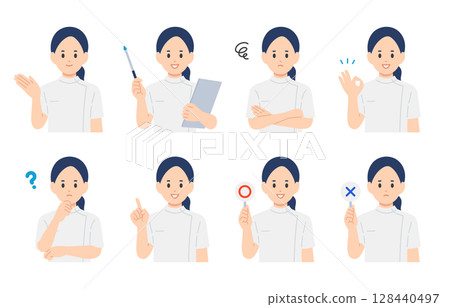 Set of female doctors, nurses and engineers with various expressions and poses [People vector illustration material] 128440497