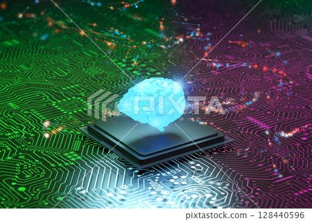 Artificial intelligence brain on cpu chipset with circuit background Artificial intelligence brain on cpu chipset with circuit background 128440596