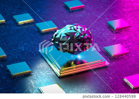 Artificial intelligence brain on cpu chipset with circuit background 128440599