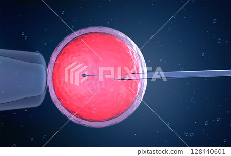 Ovum with needle for artificial insemination or in vitro fertilization 128440601