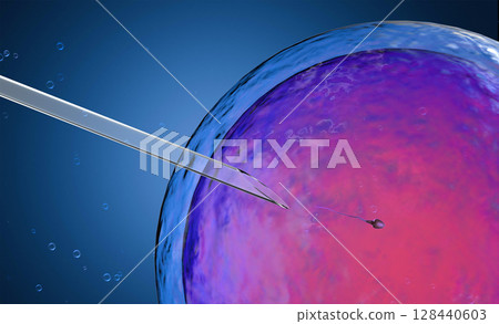 Ovum with needle for artificial insemination or in vitro fertilization 128440603
