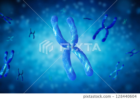 Blue chromosome x through microscope Blue chromosome x through microscope 128440604
