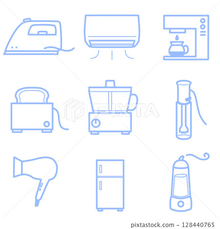 家用電器圖示簡約藍色套裝 家用電器圖示簡約藍色套裝 128440765