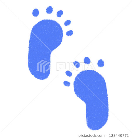 Cute hand-drawn footprints set blue silhouette stamp material icon crayon style 128440771