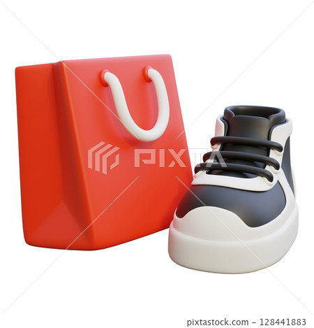 Black Sneakers with Shopping Bag 3D Icon 128441883