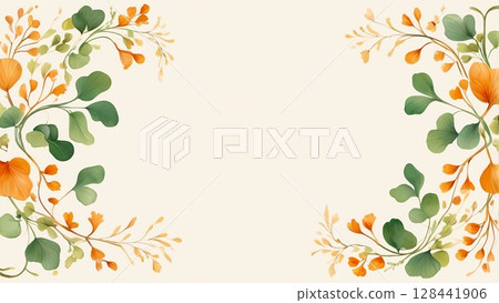 Natural frame depicting autumn ginkgo trees | Seasonal watercolor illustration Natural frame depicting autumn ginkgo trees | Seasonal watercolor illustration 128441906