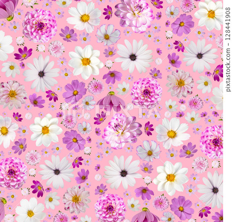 Colorful summer autumn background of flowers pink and white cosmos, dahlias, osteospermum and orange marigolds. Floral Greeting card. Happy Mother's Day greeting card, happy Easter, happy birthday Colorful summer autumn background of flowers pink and white cosmos, dahlias, osteospermum and orange marigolds. Floral Greeting card. Happy Mother's Day greeting card, happy Easter, happy birthday 128441908