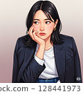 A woman lost in thought, resting her chin on her hand 128441973