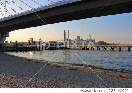 The Love Bridge, Aomori Bay Bridge, of Aomori City in Northern Japan 128442031