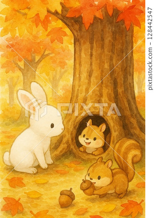 森林之友收集橡子 128442547