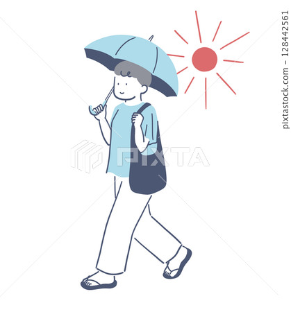 Illustration material of a woman holding a parasol 128442561