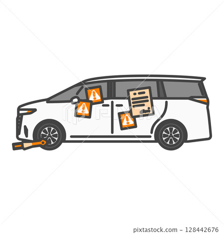 插畫資料:貼有警告標籤的白色豪華小型貨車(違規停車、禁止停車、禁止停車) 插畫資料:貼有警告標籤的白色豪華小型貨車(違規停車、禁止停車、禁止停車) 128442676