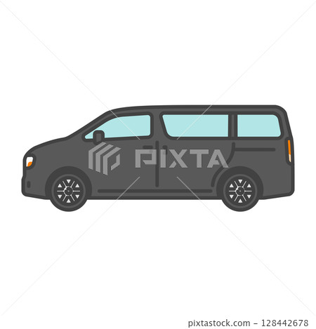 插圖素材：簡單的黑色家庭小型貨車/家庭轎車 128442678