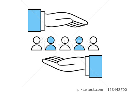 兩位商人的手和人體象形圖 — 保護員工和顧客的形象 128442700