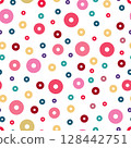 A pattern with circles. Seamless pattern with multicolored circles. Bright multicolored abstract pattern. Color pattern for prints and gift wrapping. Vector illustration. 128442751