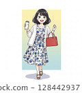 A woman running up to her meeting partner with a smile 128442937