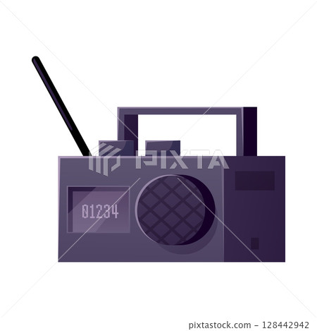 Retro portable radio with antenna, speaker, knob, purple color. Retro portable radio with antenna, speaker, knob, purple color. 128442942